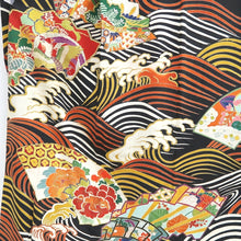 Load image into Gallery viewer, Furisode Vintage(1920-1950) Black Curling Wave Silk #9953Z1
