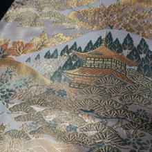Load image into Gallery viewer, BB10055AD Silk Obi Fabric Zen Temple Green Beige 50.0x10.6in(127x27cm)
