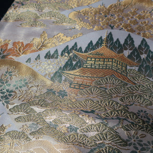 BB10055AD Silk Obi Fabric Zen Temple Green Beige 50.0x10.6in(127x27cm)
