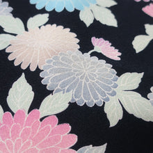 Load image into Gallery viewer, KK1425B8 Silk Kimono Fabric Vintage(1950-1980) Chrysanthemum Black 59.4x12.2in(151x31cm)
