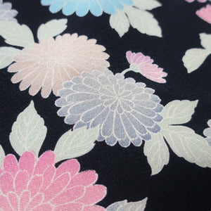 KK1425B8 Silk Kimono Fabric Vintage(1950-1980) Chrysanthemum Black 59.4x12.2in(151x31cm)