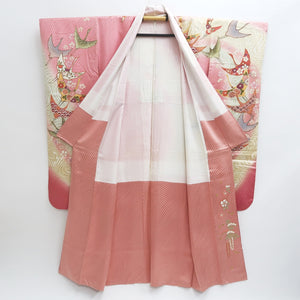 Furisode Pink Crane Birds Sakura Silk #9708J5