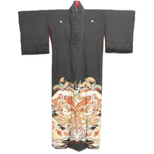 Load image into Gallery viewer, Tomesode Vintage(1920-1950) Black Crane Birds Hand painted Silk #10494B1
