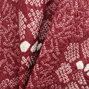 Haori Jacket Vintage(1950-1980) Red Shibori Peony Wave Silk #10111D2