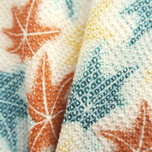 Haori Jacket Vintage(1950-1980) White Vermillion Blue Shibori Maple Leaf Silk #9784A4