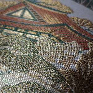 BB10055AD Silk Obi Fabric Zen Temple Green Beige 50.0x10.6in(127x27cm)