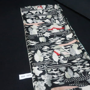 KK1479A2 Silk Kimono Fabric Vintage(1950-1980) Meisen Black 61.0x12.2in(155x31cm)