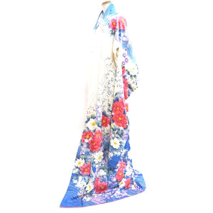 Furisode Blue White Peony Tall Silk #9698J4