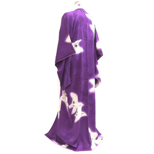 Kimono Vintage(1920-1950) Purple Crane Birds Hand painted Silk #9671J3