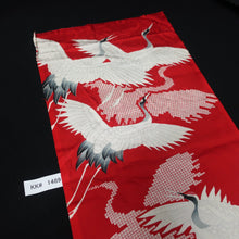 Load image into Gallery viewer, KK1489A2 Silk Kimono Fabric Vintage(1950-1980) Crane Birds Red 56.3x11.4in(143x29cm)

