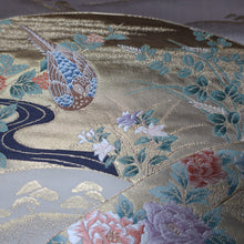 Load image into Gallery viewer, BB10025AC Silk Obi Fabric Crane Birds Gold 61.0x11.0in(155x28cm)
