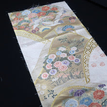 Load image into Gallery viewer, BB10005AB Silk Obi Fabric Crane Birds White Gold 52.4x10.6in(133x27cm)
