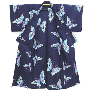 Yukata Vintage(1950-1980) Navy Butterfly Cotton #10485B1