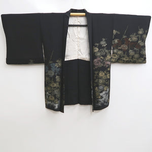 Haori Jacket Vintage(1950-1980) Black Gold Chrysanthemum Silk #10126D3
