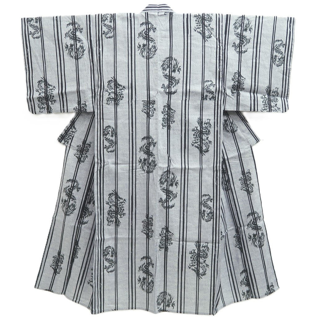 Men's Yukata Gray Black Dragon Cotton #10362F3
