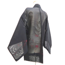 Load image into Gallery viewer, Haori Jacket Vintage(1950-1980) Black Wine red Sheer Embroidery Maple Leaf Silk #10974F3
