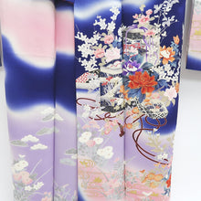 Load image into Gallery viewer, Furisode Blue Pink Plum blossom Chrysanthemum Silk #9678J3
