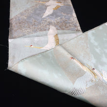 Load image into Gallery viewer, BB10065AE Silk Obi Fabric Crane Birds Light Blue 35.0x10.6in(89x27cm)
