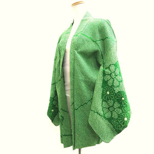 Haori Jacket Vintage(1950-1980) Green Shibori Chrysanthemum Silk #10112D2