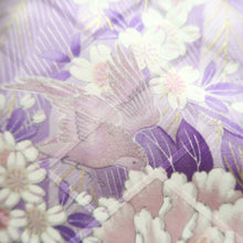 Load image into Gallery viewer, Furisode White Lavender Bird Flower Yamato Silk #10553B4
