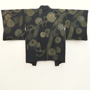 Haori Jacket Vintage(1950-1980) Black Gold Chrysanthemum Silk #10006C3