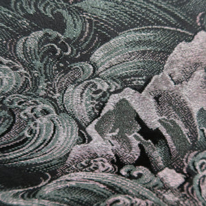 Haori Jacket Vintage(1950-1980) Black Silver Mastu Curling Wave Landscape Silk #9754A3