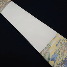 Load image into Gallery viewer, Fukuro Obi Gold White Blue Landscape Silk BB272V5
