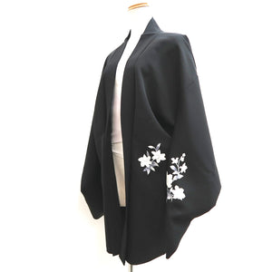 Haori Jacket Vintage(1950-1980) Black Flower Silk #9992C2