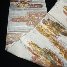 Load image into Gallery viewer, BB10105AG Silk Obi Fabric Vintage(1950-1980) Crane Birds Silver 106.7x11.0in(271x28cm)
