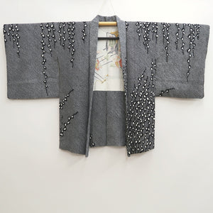 Haori Jacket Vintage(1950-1980) Black Shibori Branch Silk #10067D1