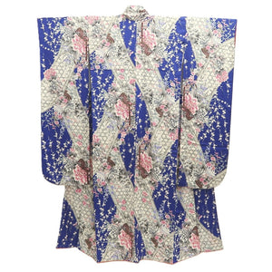 Furisode Blue Plum blossom Camellia Silk #10543B3