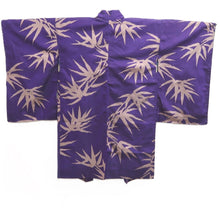 Load image into Gallery viewer, Haori Jacket Vintage(1920-1950) Blueish Purple Meisen Bamboo leaf Silk #11052A3
