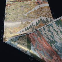 Load image into Gallery viewer, BB10055AD Silk Obi Fabric Zen Temple Green Beige 50.0x10.6in(127x27cm)
