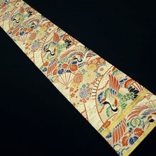 Load image into Gallery viewer, Maru Obi Vintage(1920-1950) Beige Gold Crane Birds Folding Fan Silk BB293V7
