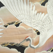 Load image into Gallery viewer, Furisode Vintage(Pre-1920) Black Crane Birds Silk #11106Z1
