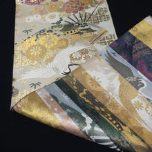 Load image into Gallery viewer, BB10045AD Silk Obi Fabric Crane Birds Gold Yellow 76.0x11.8in(193x30cm)
