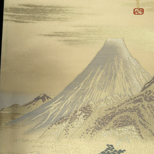 Fukuro Obi Beige Gold Mt. Fuji Landscape Silk BB335V9