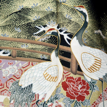 Load image into Gallery viewer, Tomesode Black Crane Birds Silk #10392F5
