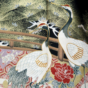 Tomesode Black Crane Birds Silk #10392F5