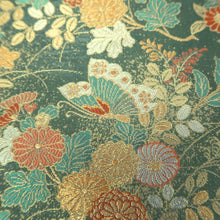 Load image into Gallery viewer, Fukuro Obi Gold Green Butterfly Chrysanthemum Silk BB262V5
