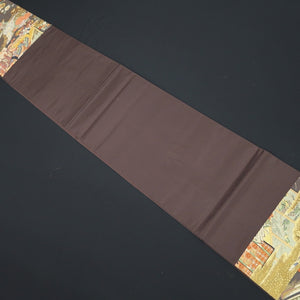 Fukuro Obi Dark Brown Gold Genji Rakchu Emaki Silk BB311V8