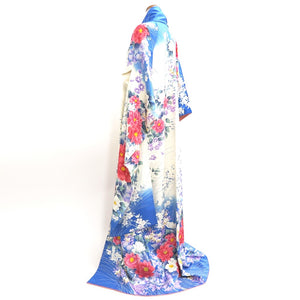 Furisode Blue White Peony Tall Silk #9698J4