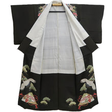 Load image into Gallery viewer, Tomesode Vintage(1920-1950) Black Hand painted Crane Birds Silk #10403A1
