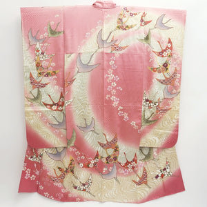 Furisode Pink Crane Birds Sakura Silk #9708J5