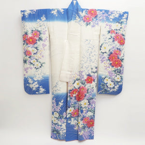 Furisode Blue White Peony Tall Silk #9698J4