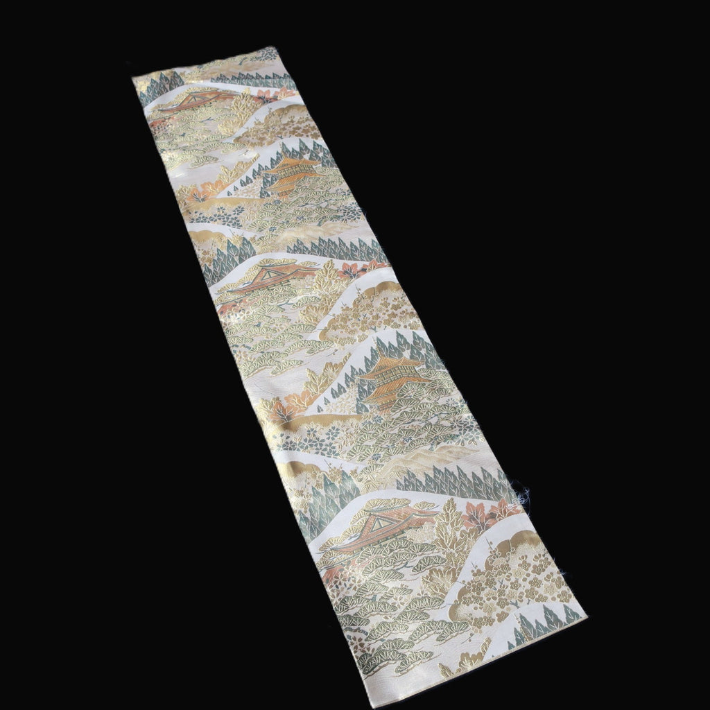 BB10056AD Silk Obi Fabric Zen Temple Green Beige 49.2x10.6in(125x27cm)