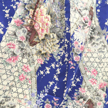Load image into Gallery viewer, Furisode Blue Plum blossom Camellia Silk #10543B3
