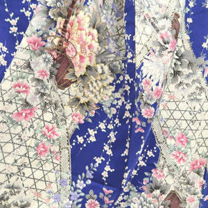 Furisode Blue Plum blossom Camellia Silk #10543B3