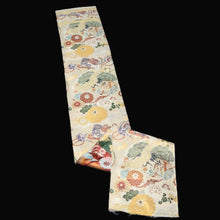 Load image into Gallery viewer, BB10036AC Silk Obi Fabric Vintage(1920-1950) Crane Birds Gold Green 76.8x10.6in(195x27cm)
