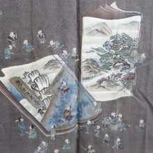 Load image into Gallery viewer, Men's Haori Vintage(1950-1980) Black Montsuki Habutae Ukiyoe Silk #10881E4
